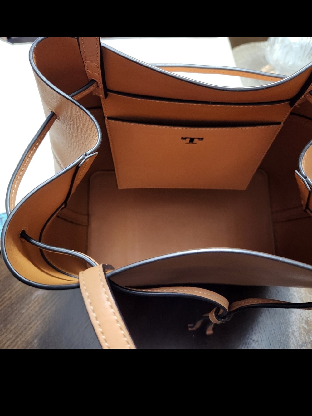 Tory Burch Cognac Leather Bucket Satchel with Drawstring Charm - Picture 11 of 11